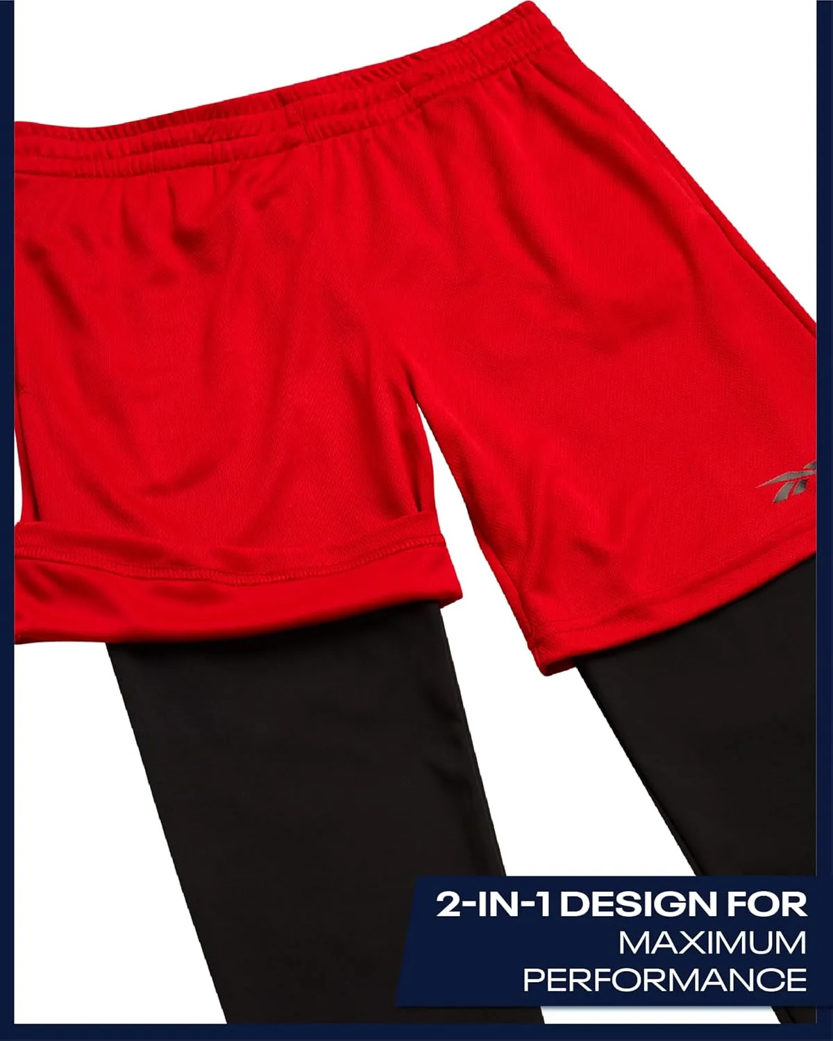 Reebok Boys Basketball Shorts - 2-in-1 Boys Athletic Shorts for Running with Compression Leggings, Pockets, and Drawstring