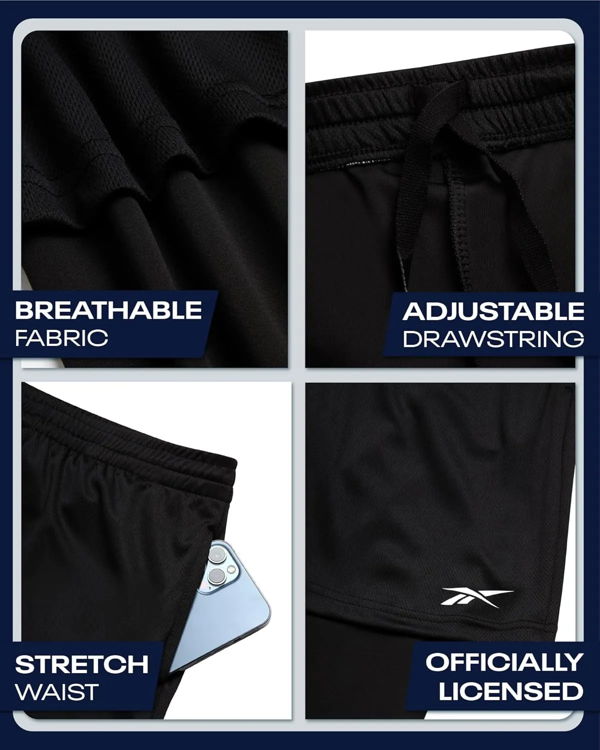 Reebok Boys Basketball Shorts - 2 Pack 2-in-1 Boys Athletic Shorts for Running with Compression Leggings Pockets & Drawstring