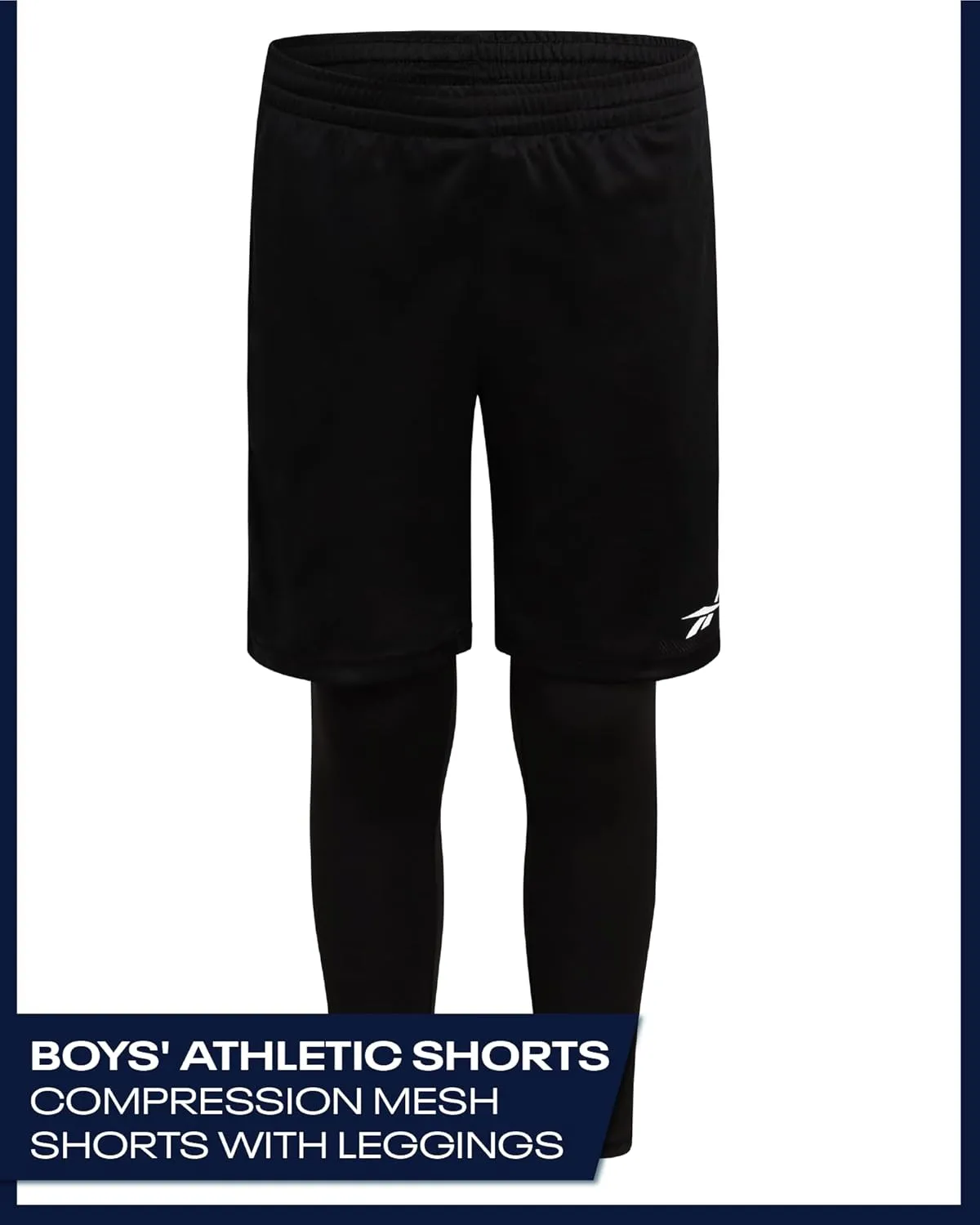 Reebok Boys Basketball Shorts - 2 Pack 2-in-1 Boys Athletic Shorts for Running with Compression Leggings Pockets & Drawstring