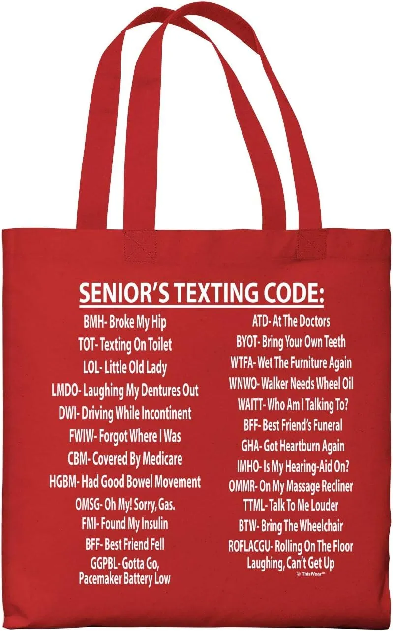 Retirement Gifts for Women Senior's Texting Code Gifts for Retirement Canvas Tote Bag IT-01