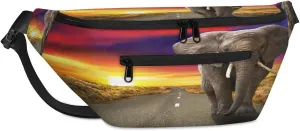 Retro Elephant Crossbody Sling Bag for Women Men Crossbody Backpack with 4 Zipper Pockets Fanny Pack Shoulder Casual Daypack for Travel Running Hiking Cycling