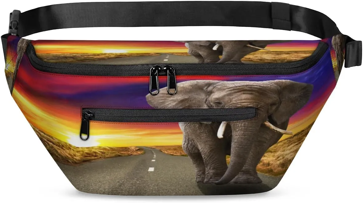 Retro Elephant Crossbody Sling Bag for Women Men Crossbody Backpack with 4 Zipper Pockets Fanny Pack Shoulder Casual Daypack for Travel Running Hiking Cycling