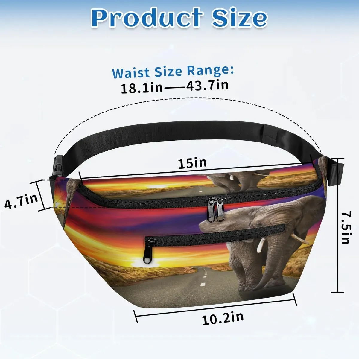 Retro Elephant Crossbody Sling Bag for Women Men Crossbody Backpack with 4 Zipper Pockets Fanny Pack Shoulder Casual Daypack for Travel Running Hiking Cycling