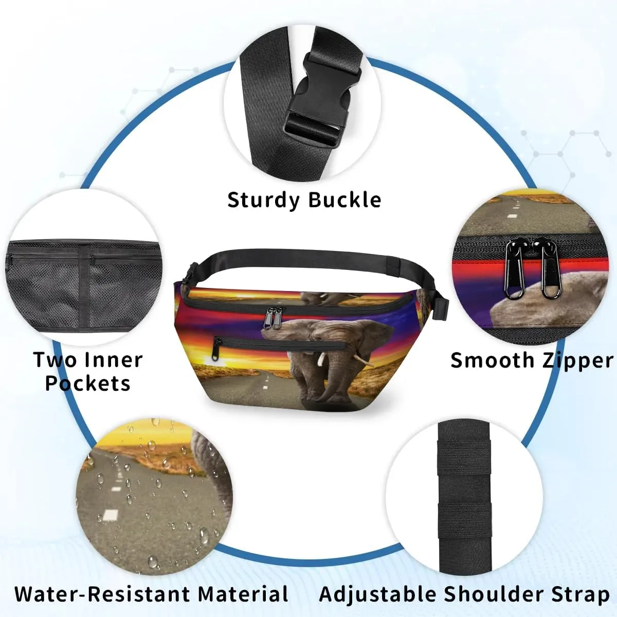 Retro Elephant Crossbody Sling Bag for Women Men Crossbody Backpack with 4 Zipper Pockets Fanny Pack Shoulder Casual Daypack for Travel Running Hiking Cycling