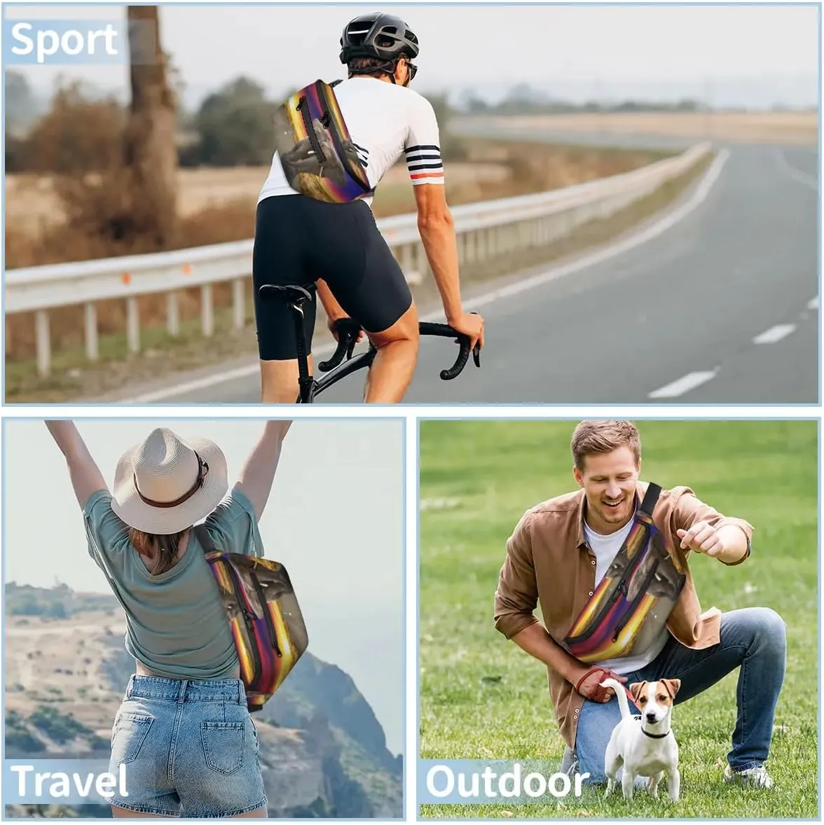 Retro Elephant Crossbody Sling Bag for Women Men Crossbody Backpack with 4 Zipper Pockets Fanny Pack Shoulder Casual Daypack for Travel Running Hiking Cycling
