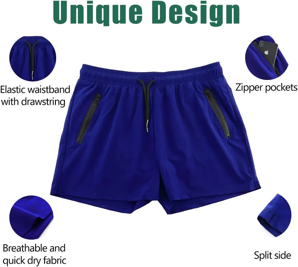 Rexcyril Men's Athletic Gym Workout Shorts 3 Inch Quick Dry Running Bodybuilding Short Shorts with Liner and Zipper Pockets