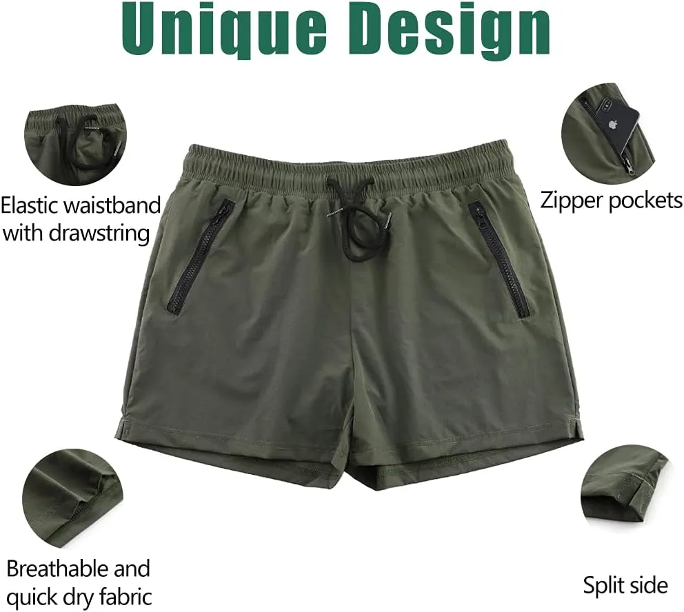 Rexcyril Men's Athletic Gym Workout Shorts 3 Inch Quick Dry Running Bodybuilding Short Shorts with Liner and Zipper Pockets