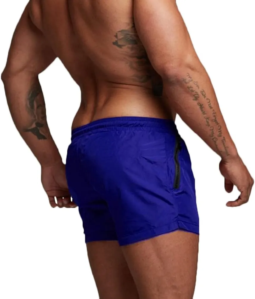 Rexcyril Men's Athletic Gym Workout Shorts 3 Inch Quick Dry Running Bodybuilding Short Shorts with Liner and Zipper Pockets