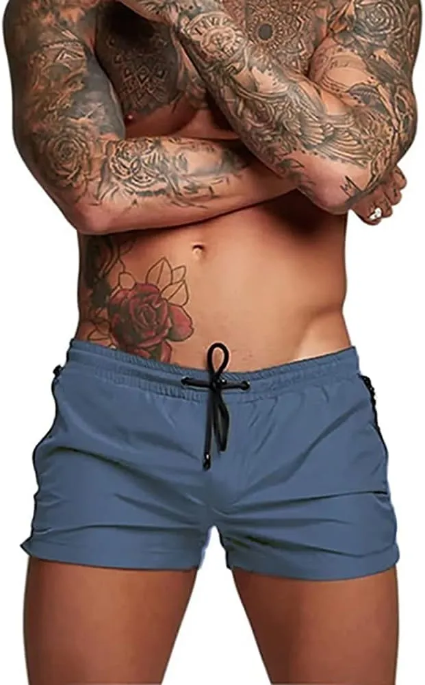Rexcyril Men's Athletic Gym Workout Shorts 3 Inch Quick Dry Running Bodybuilding Short Shorts with Liner and Zipper Pockets