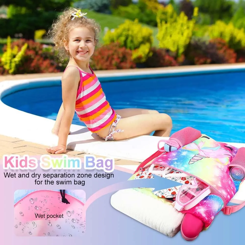 RHCPFOVR Unicorn Drawstring Backpack for Kids - Drawstring Bags for Girls Swim Bag for Beach Swimming Pool Lightweight Draw String Bags Waterproof Sports Gym Bag With Two Water Bottle Holder