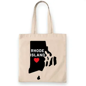 Rhode Island State Flag Map Gift for Local Residents and Visitors White Multicolor Canvas Tote Bag