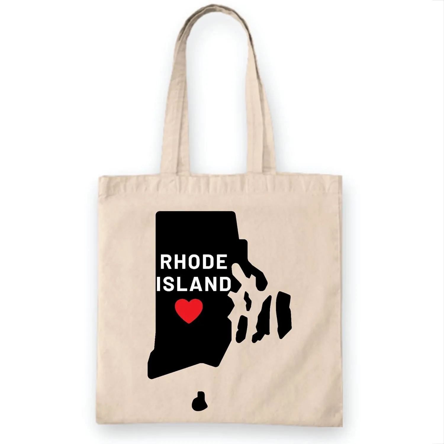 Rhode Island State Flag Map Gift for Local Residents and Visitors White Multicolor Canvas Tote Bag