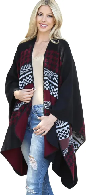 RIAH FASHION Bohemian Versatile Open Shawl Cardigan - Kimono Ruana Convertible Poncho Blanket Vest Sheer