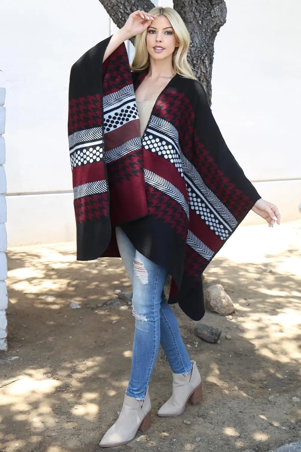 RIAH FASHION Bohemian Versatile Open Shawl Cardigan - Kimono Ruana Convertible Poncho Blanket Vest Sheer