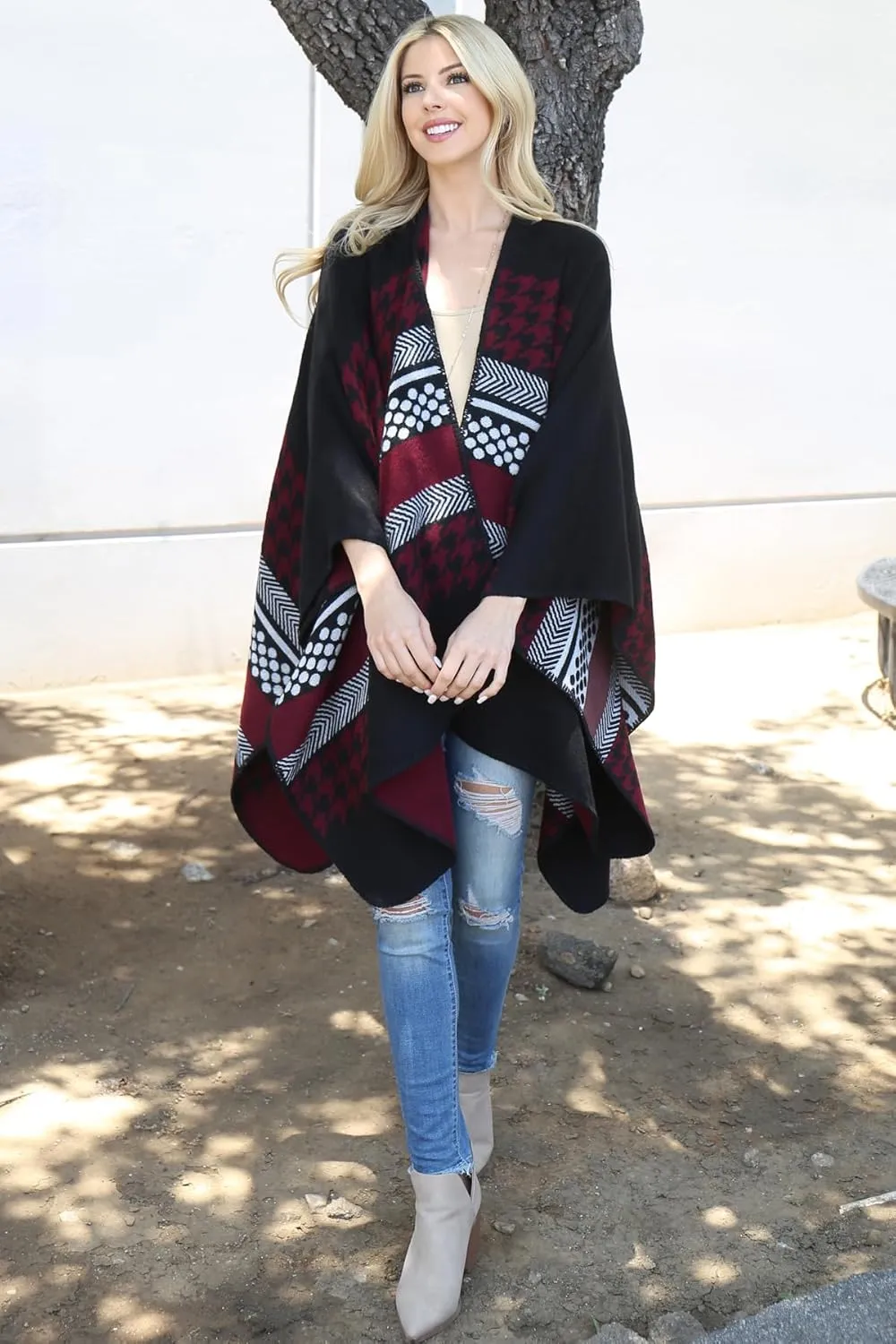 RIAH FASHION Bohemian Versatile Open Shawl Cardigan - Kimono Ruana Convertible Poncho Blanket Vest Sheer