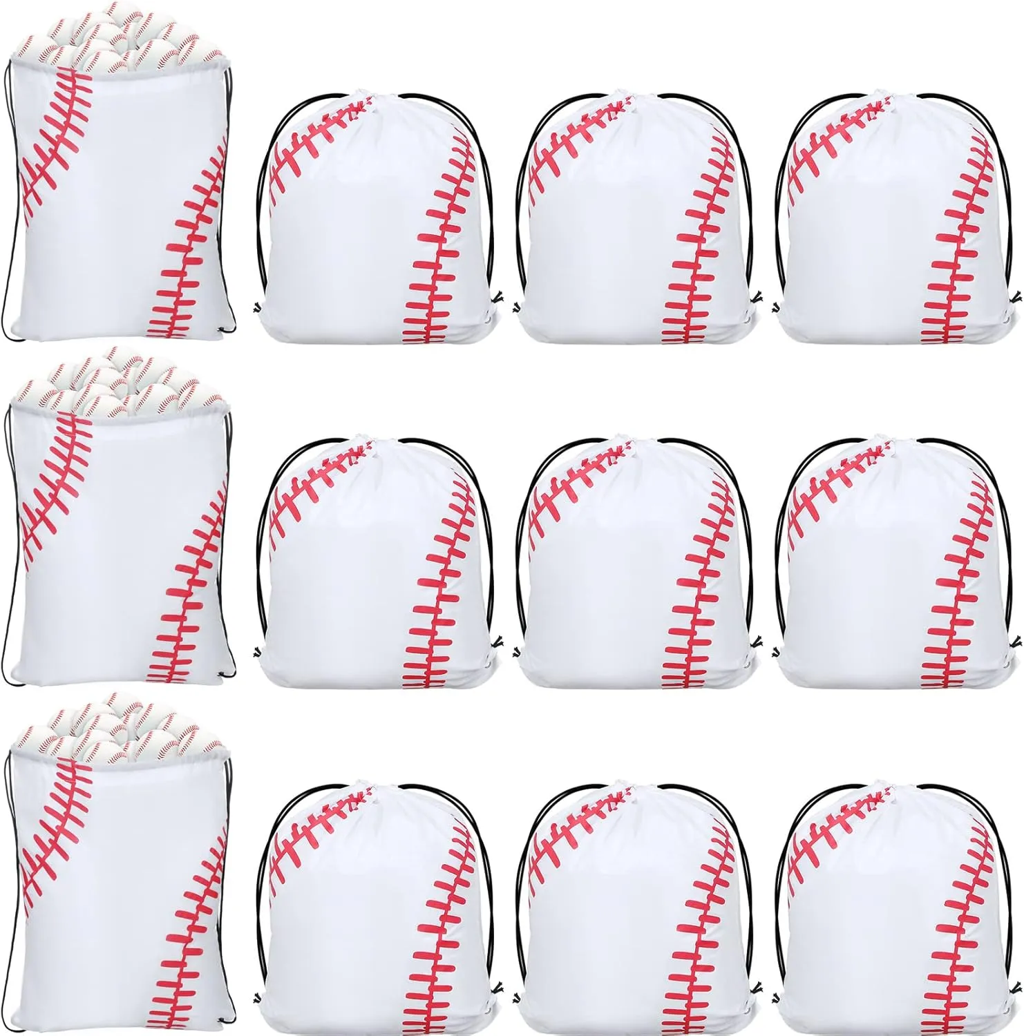Riakrum 12 Pcs 16.5 Inch Baseball Pattern Ball Drawstring Backpack Party Drawstring Bag for Sports Travel Gym Workout(Baseball Pattern)