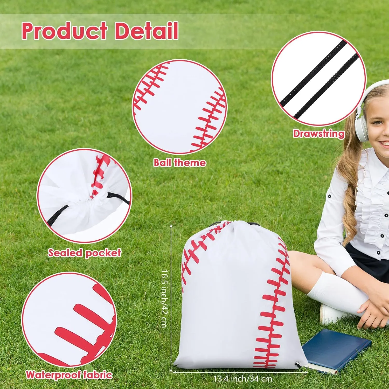 Riakrum 12 Pcs 16.5 Inch Baseball Pattern Ball Drawstring Backpack Party Drawstring Bag for Sports Travel Gym Workout(Baseball Pattern)