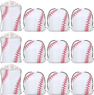 Riakrum 12 Pcs 16.5 Inch Baseball Pattern Ball Drawstring Backpack Party Drawstring Bag for Sports Travel Gym Workout(Baseball Pattern)