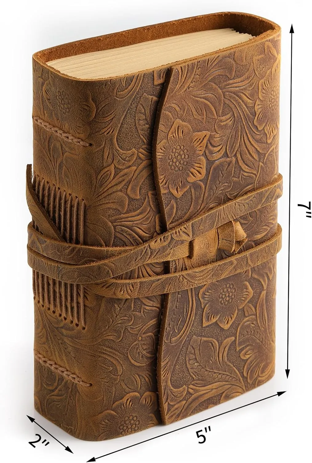 Ringsun Leather Journal Writing Notebook for Women Men Unlined Paper 400 Kraft Pages, 7 X 5 inches, Vintage Journal Leather Bound Daily Notepad, Brown,Carving