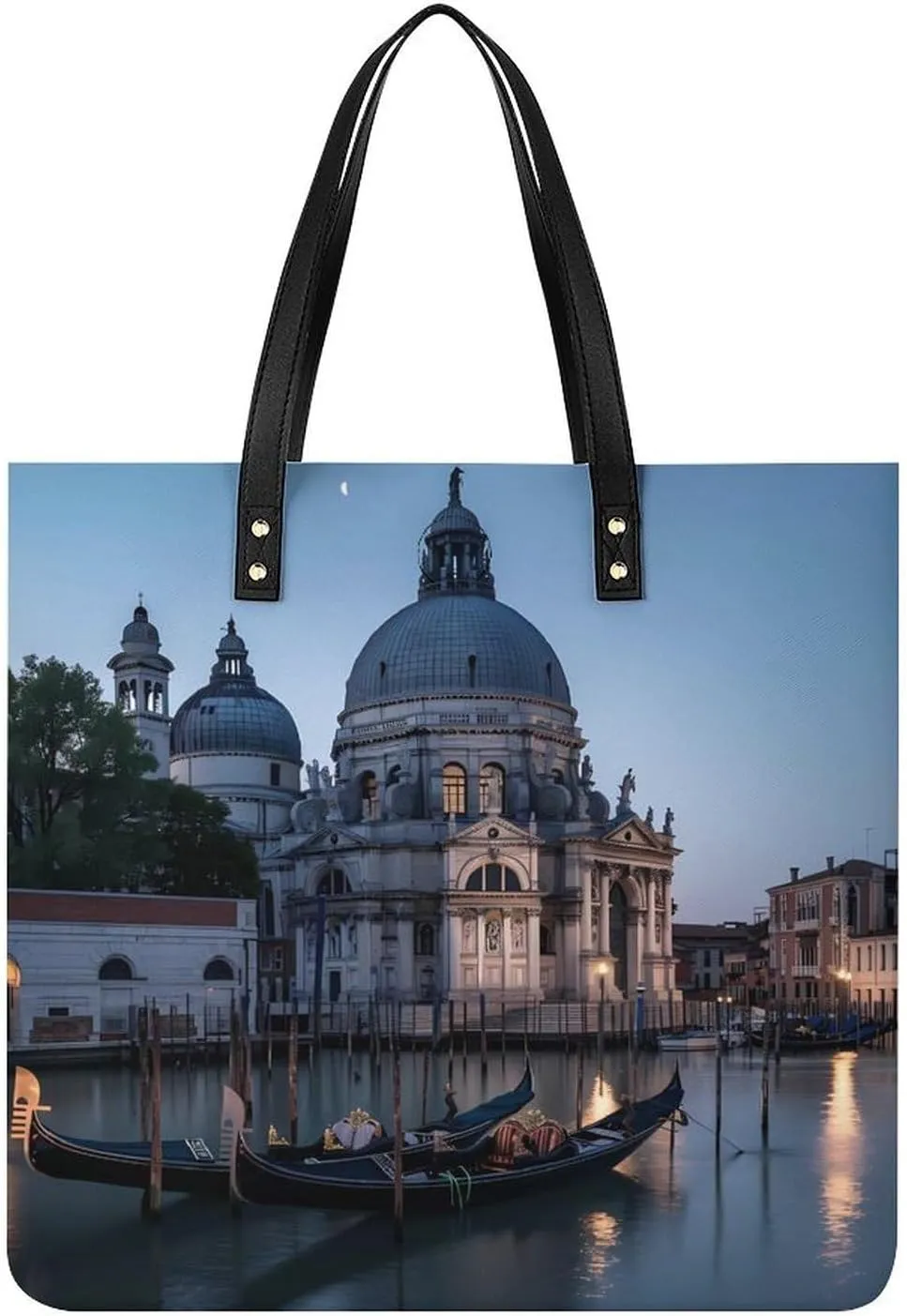 Roman Catholic Santa Maria Salute Venice Italy Leather Tote Bag for Women Men Shoulder Bag Casual Handbag Work Bag 39x39cm