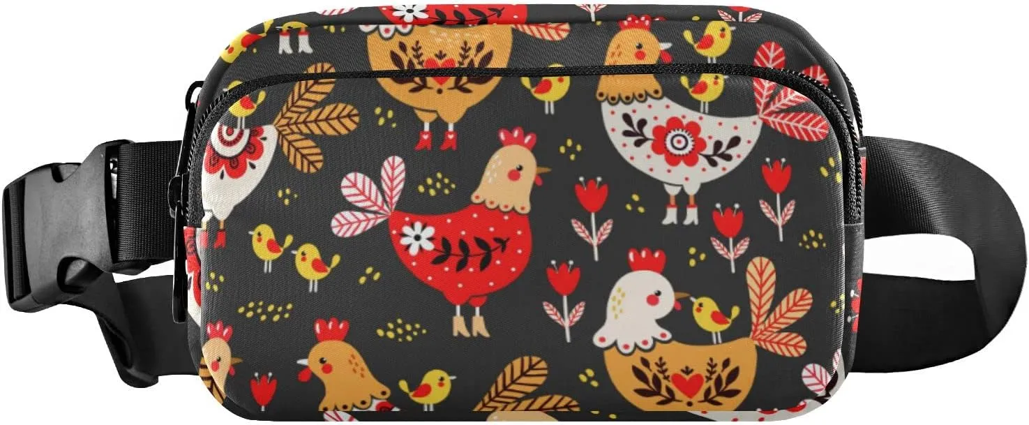 Rooster Chickens Animal Fanny Packs for Women Men Belt Bag with Adjustable Strap Fashion Waist Packs Crossbody Bag Waist Pouch for Hiking Running