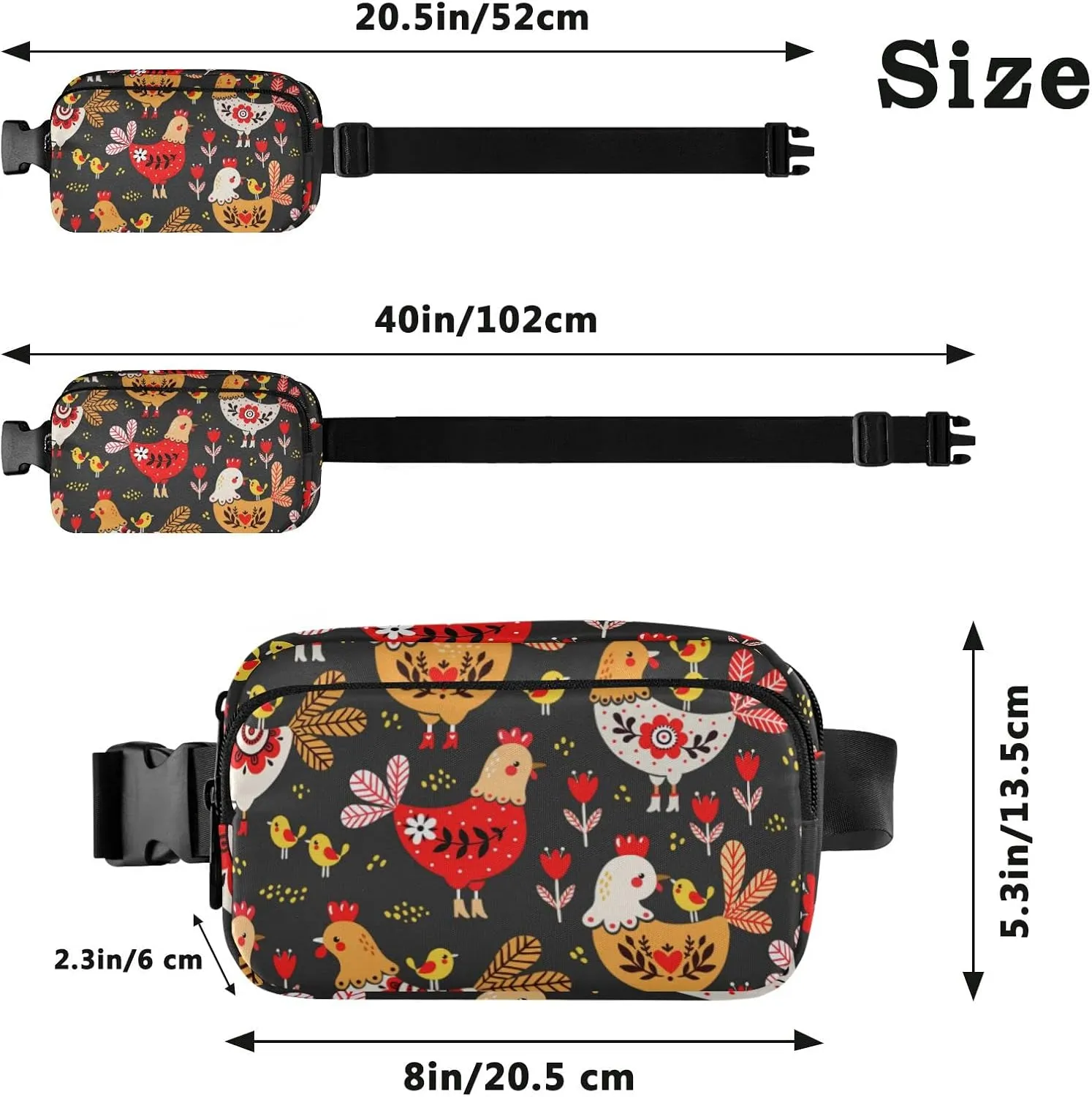 Rooster Chickens Animal Fanny Packs for Women Men Belt Bag with Adjustable Strap Fashion Waist Packs Crossbody Bag Waist Pouch for Hiking Running