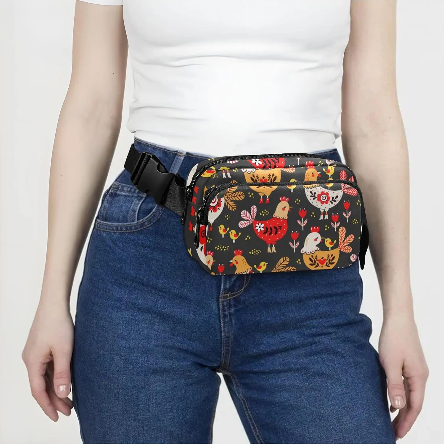 Rooster Chickens Animal Fanny Packs for Women Men Belt Bag with Adjustable Strap Fashion Waist Packs Crossbody Bag Waist Pouch for Hiking Running