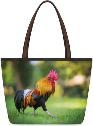 Rooster Grassland Tote Bag Tote for Women Zipper Womens Handbags Tote Bag for Work Shopping Travel
