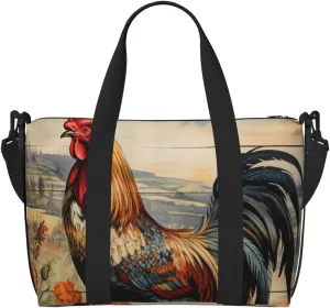 Rooster On Wood In Farmland Print Fashionable Handbag Crossbody Bag,Perfect For Travel,Weekend Getaways And Daily Use
