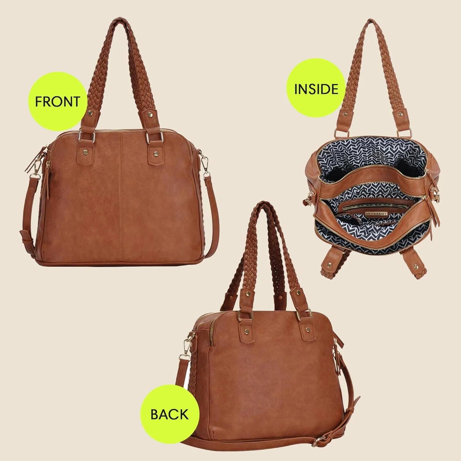 Roxanne Satchel | Vegan Leather Satchel for Women | Triple compartment Satchel with Detachable crossbody strap |