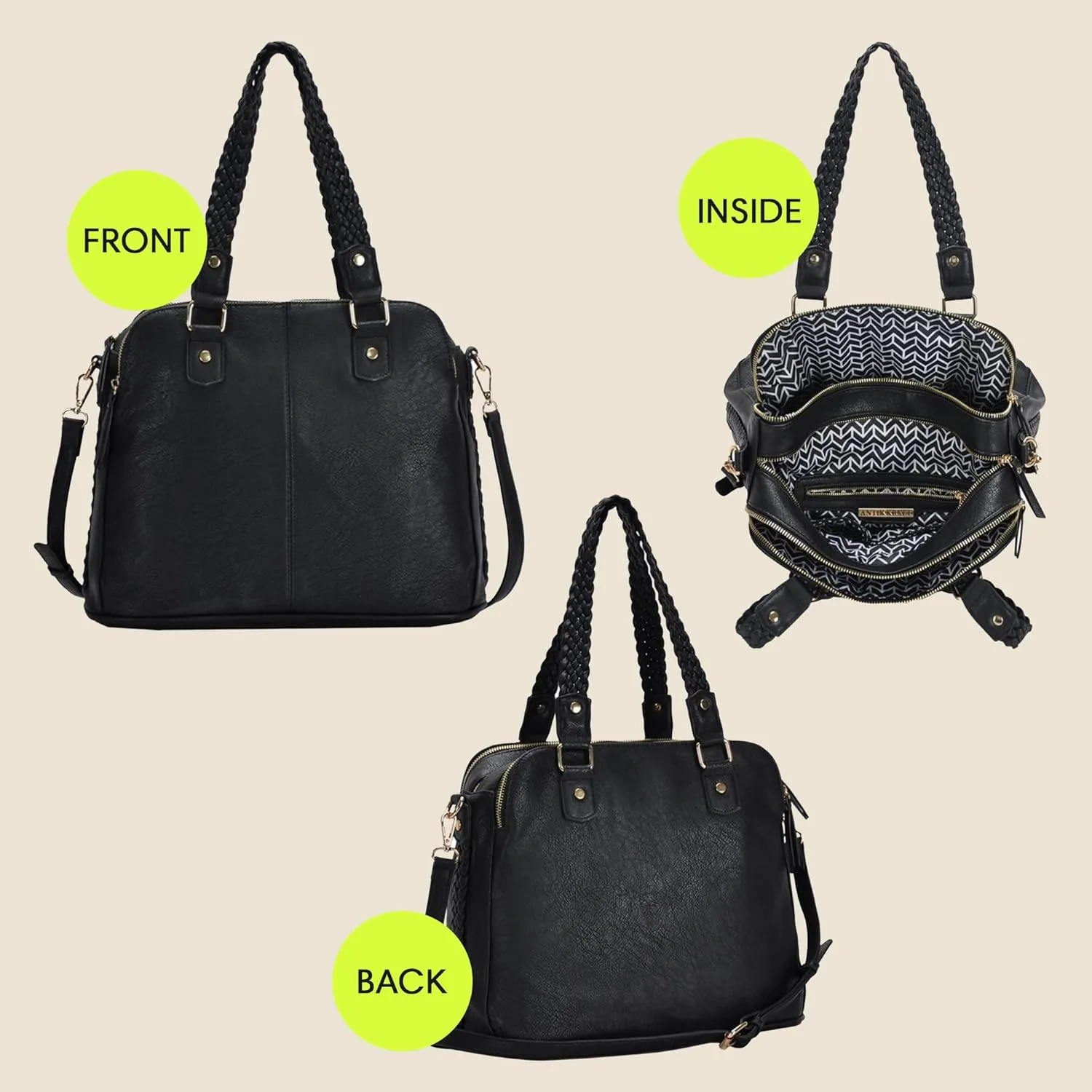 Roxanne Satchel | Vegan Leather Satchel for Women | Triple compartment Satchel with Detachable crossbody strap |