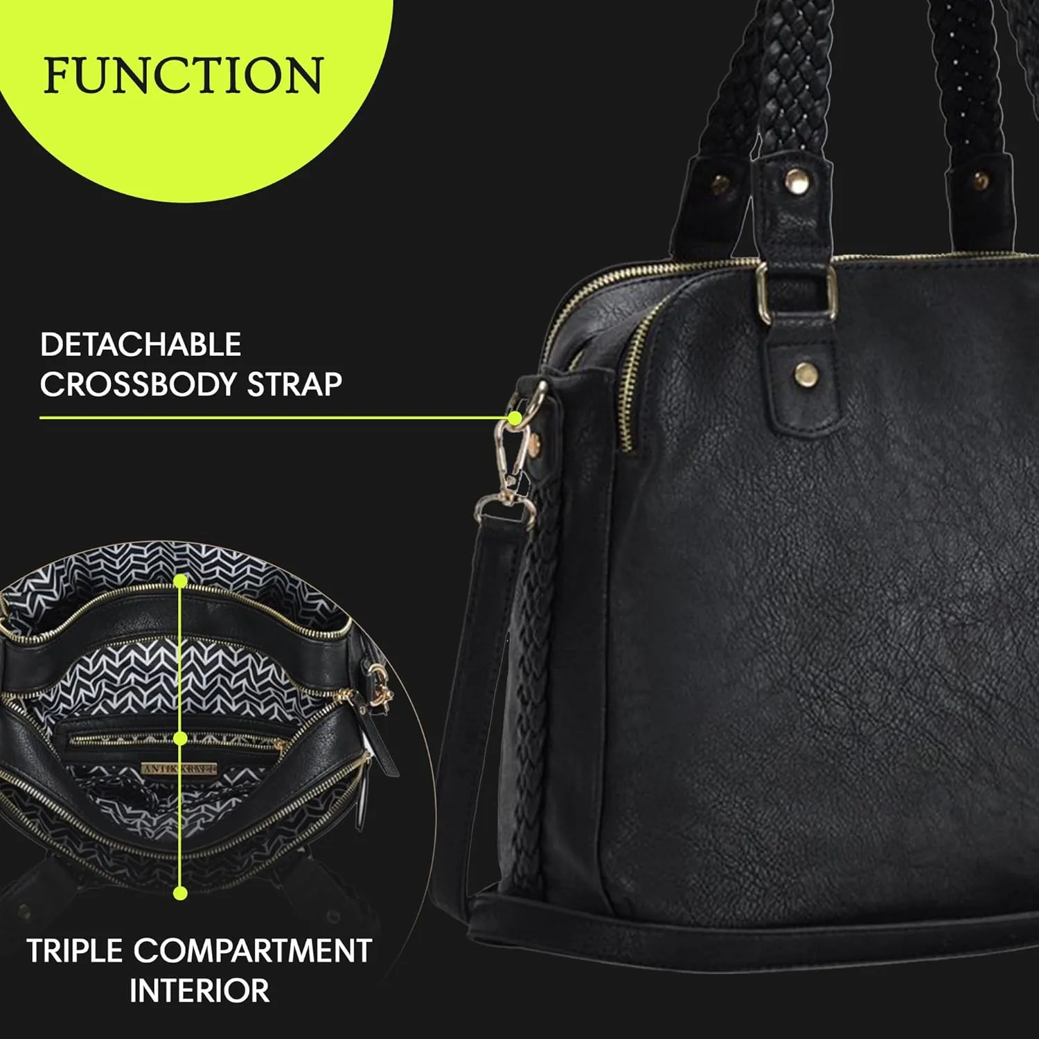 Roxanne Satchel | Vegan Leather Satchel for Women | Triple compartment Satchel with Detachable crossbody strap |