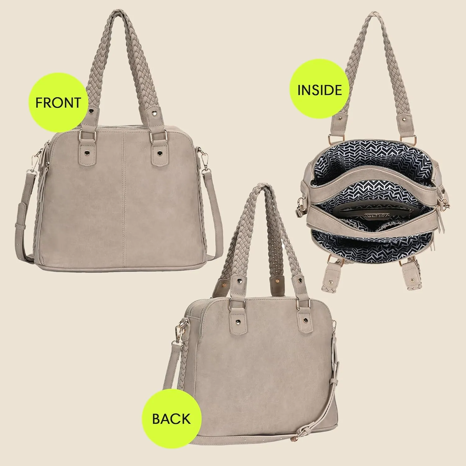 Roxanne Satchel | Vegan Leather Satchel for Women | Triple compartment Satchel with Detachable crossbody strap |