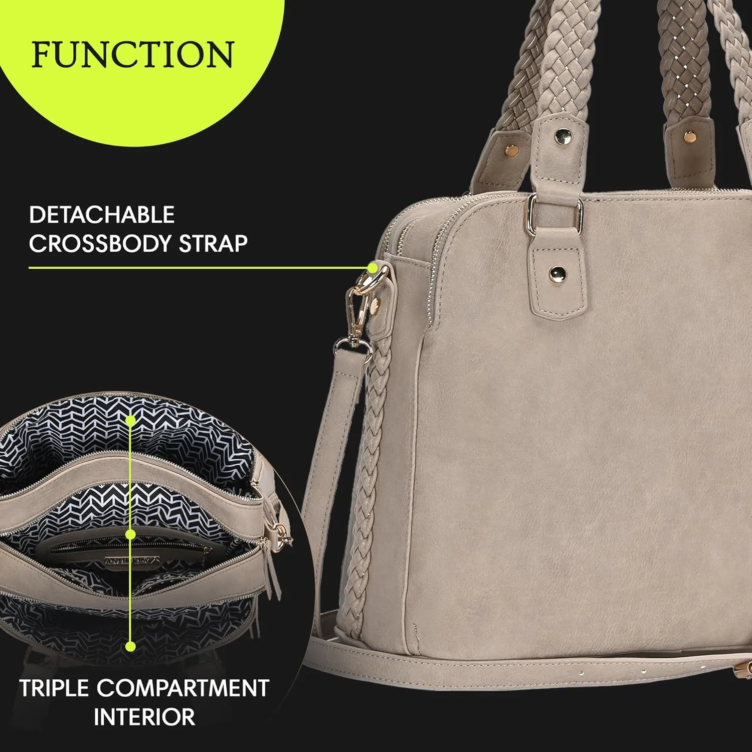 Roxanne Satchel | Vegan Leather Satchel for Women | Triple compartment Satchel with Detachable crossbody strap |