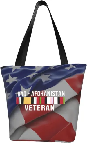 Rqwaaed Afghanistan and Iraq Veteran Women'S Casual One Shoulder Carry Shopping Bag Large Capacity Working Storage Handbag