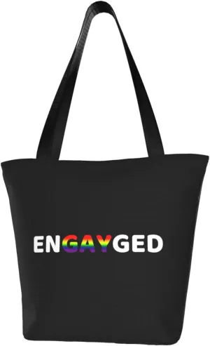 Rqwaaed Why Be Afraid to Be EnGayged Women'S Casual One Shoulder Carry Shopping Bag Large Capacity Working Storage Handbag
