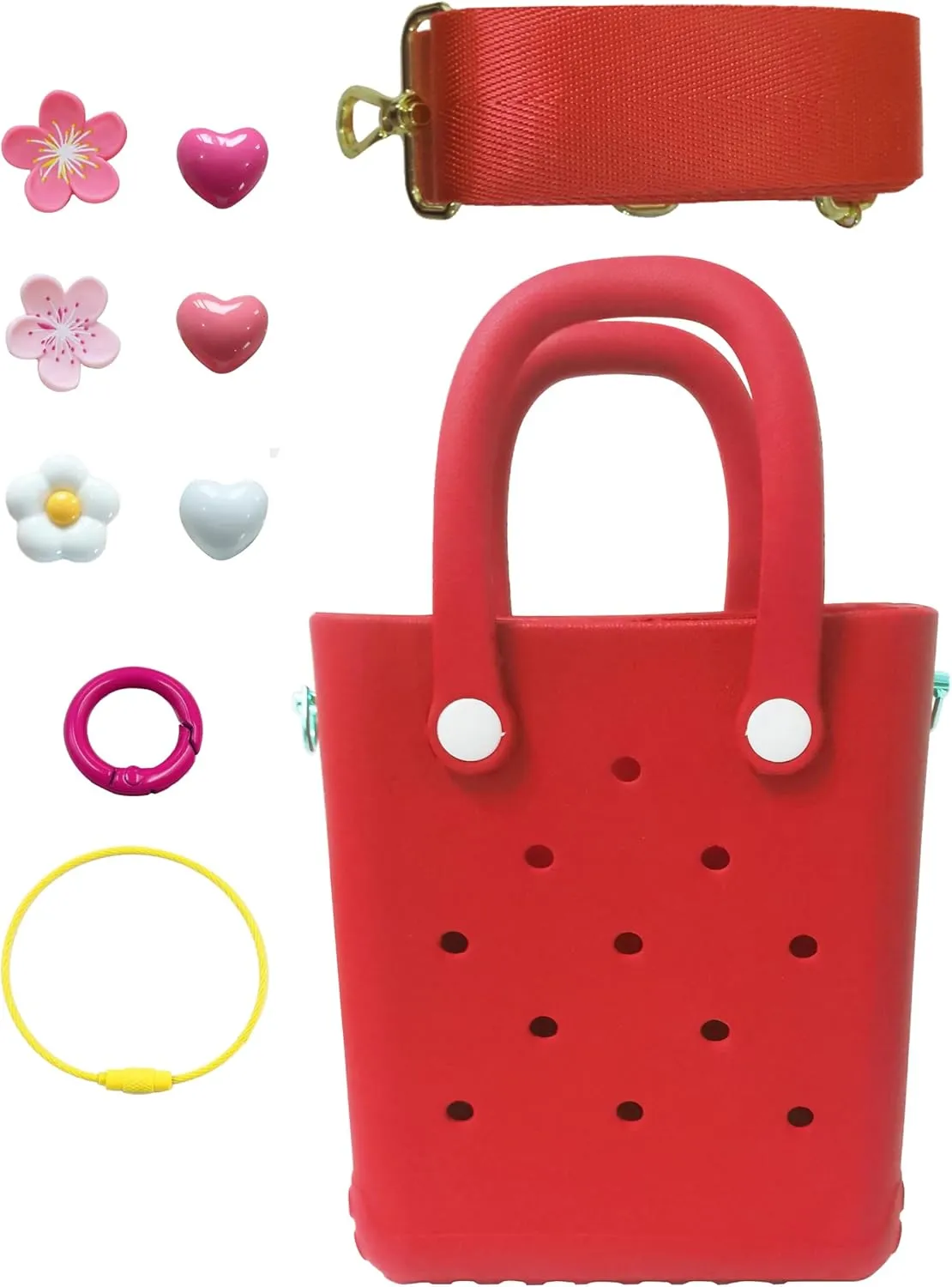 Rubber Beach Bag with Strap, Bitty EVA Tote Bag with 6 Charms