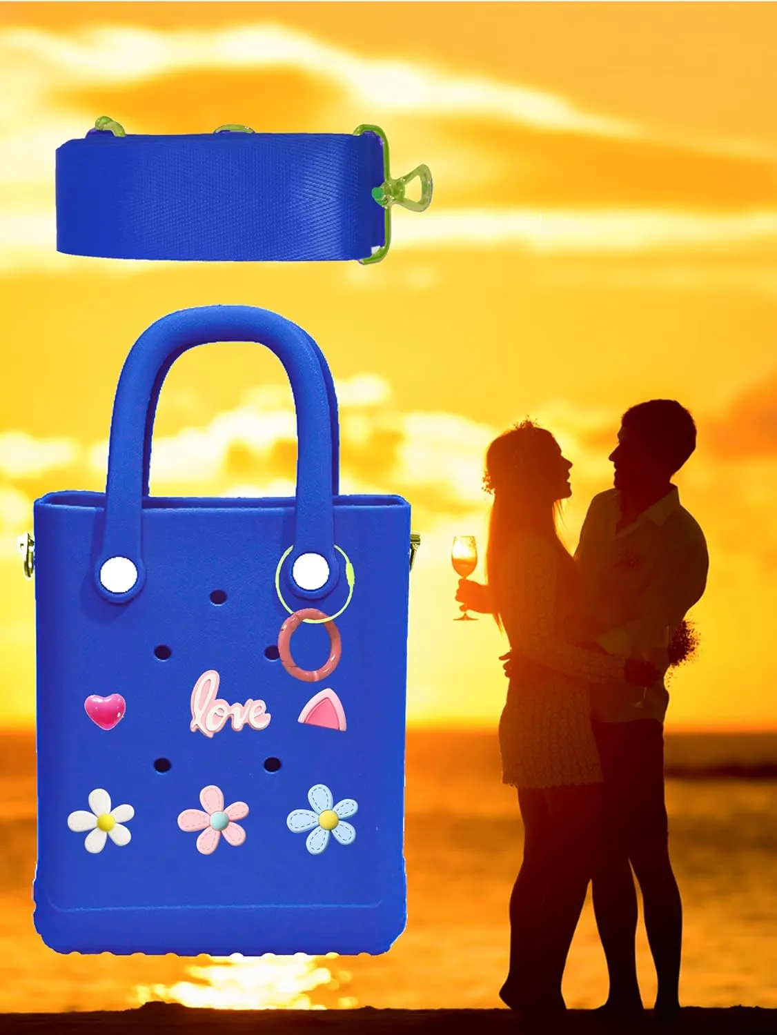 Rubber Beach Bag with Strap, Bitty EVA Tote Bag with 6 Charms