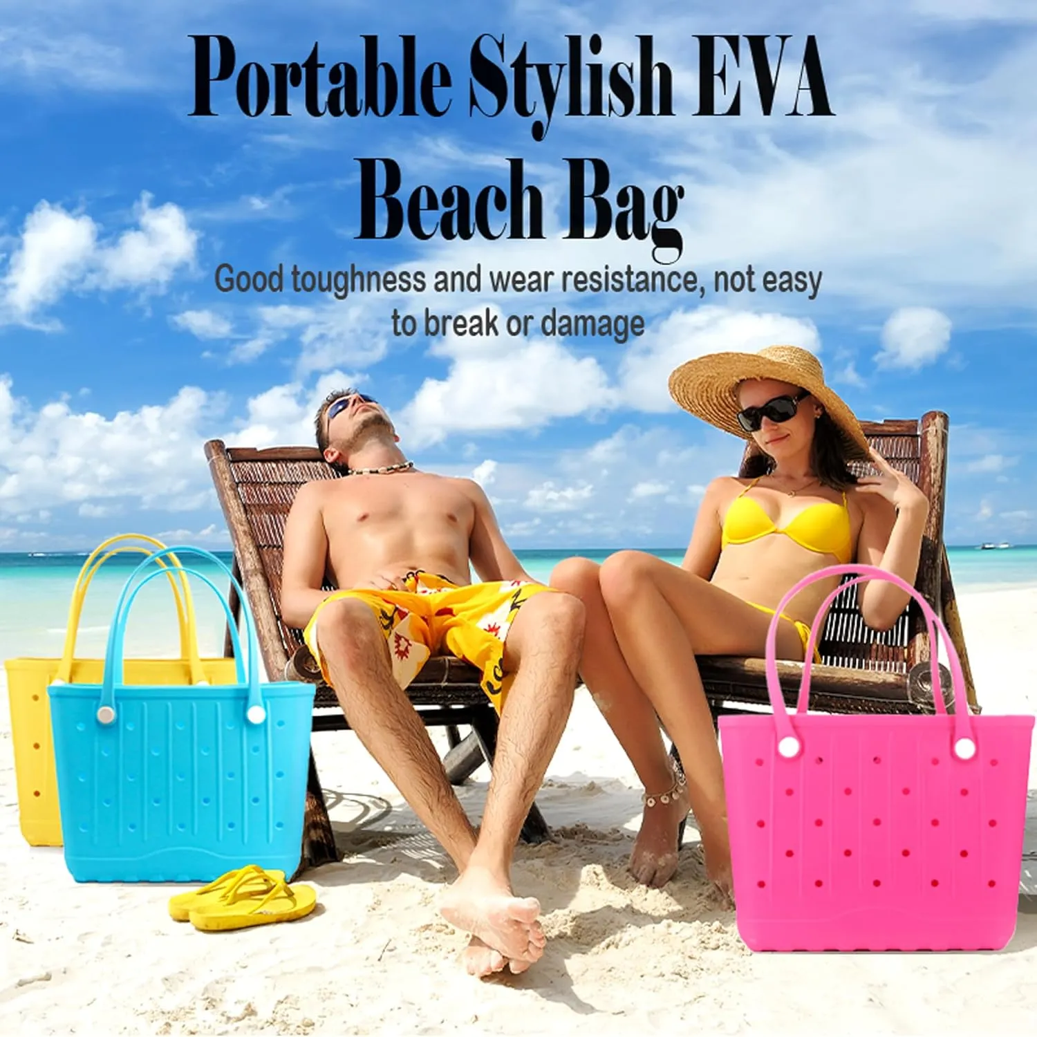 Rubber Beach Tote Bag, Large Waterproof Beach Bag for Pool Boat, Sports, Outdoor Washable Travel Tote Bag