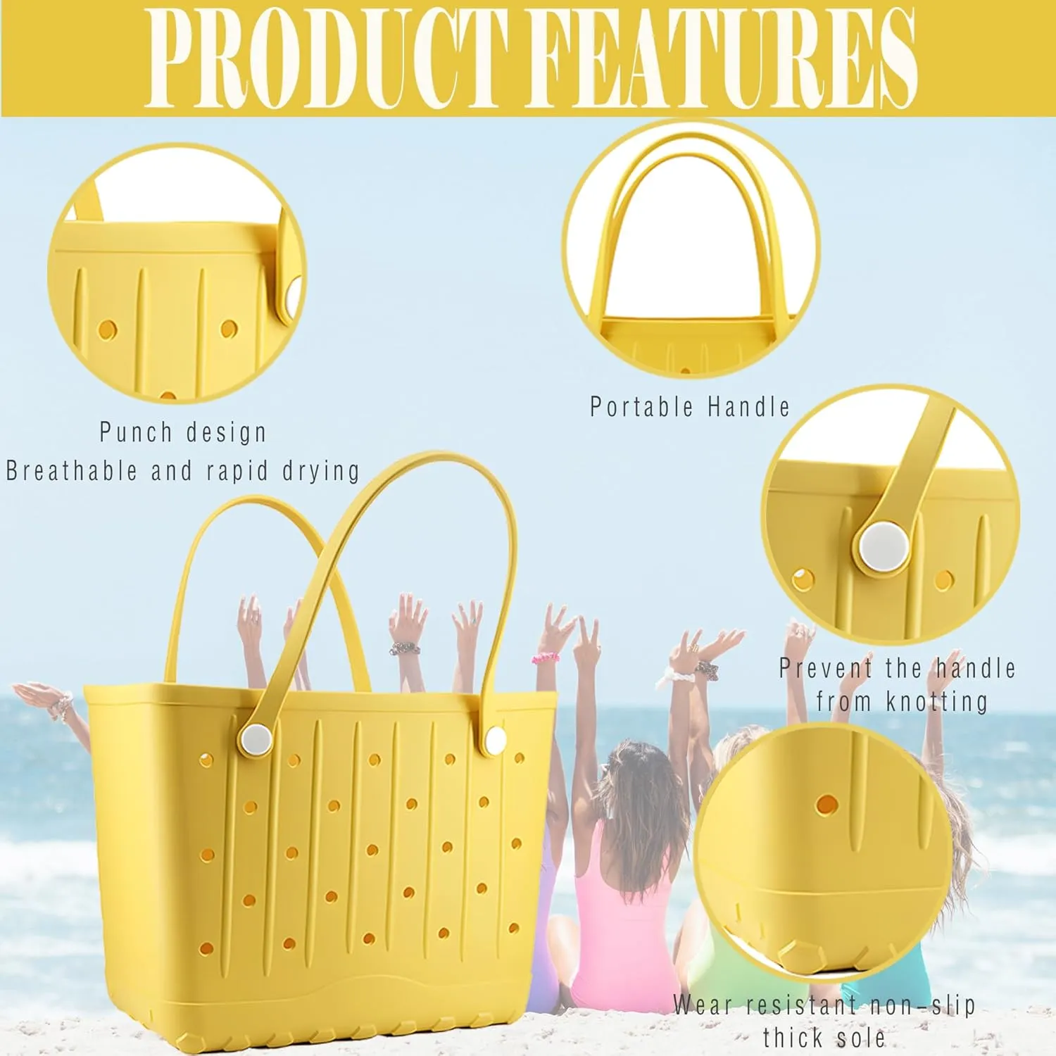 Rubber Beach Tote Bag, Large Waterproof Beach Bag for Pool Boat, Sports, Outdoor Washable Travel Tote Bag