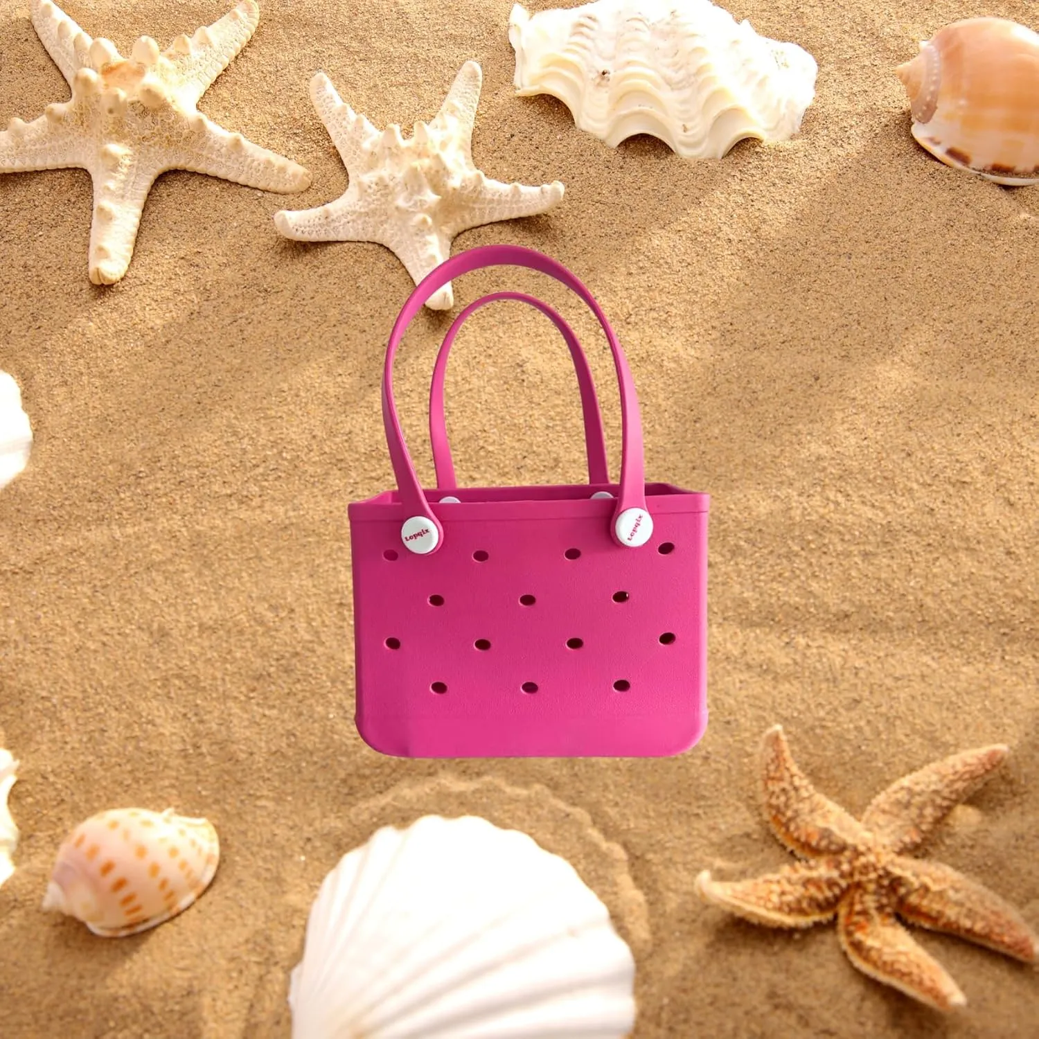 Rubber Tote Bag, Bitty Beach Tote, Double Shoulder Strap, Lightweight Carryall for Beach, Travel, Gym, Pool, Camping
