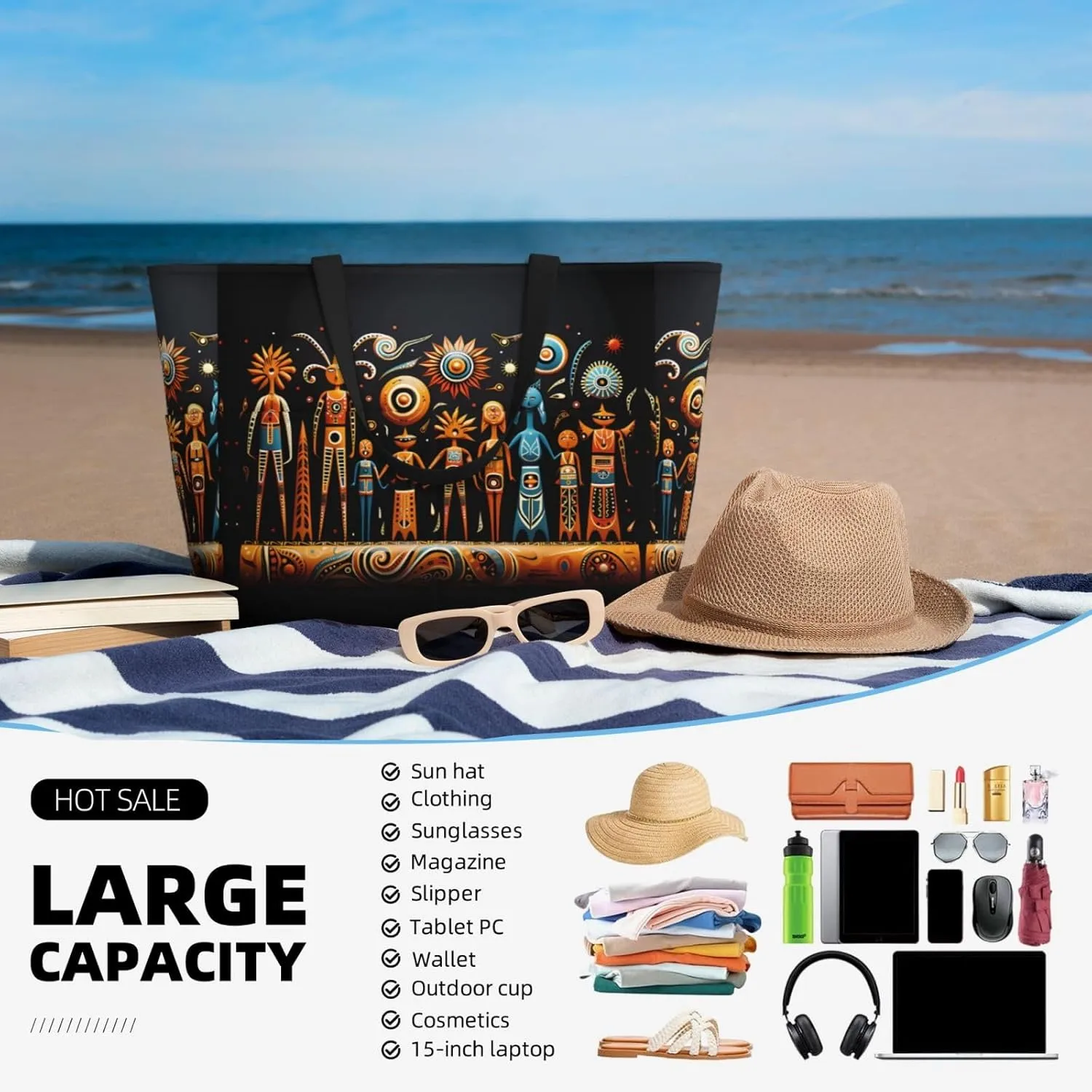 Rugby On Fire Spacious Large Capacity Beach Travel Bag - Foldable Beach Bag Tote Bag With Zipper