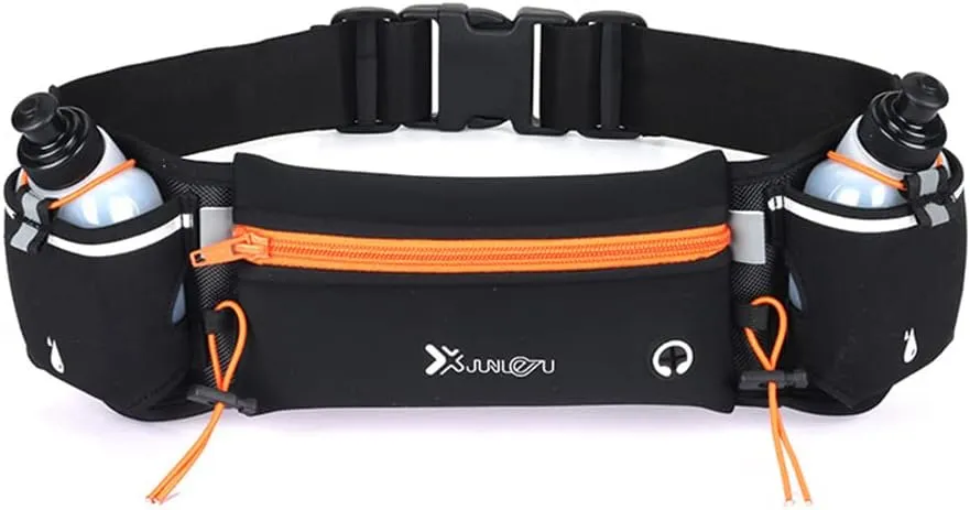 Running Belt with Water Bottles Sports Waist Pouch Hydration Belt Waterproof Waist Pack Bag for Running, Triathlon, Marathon
