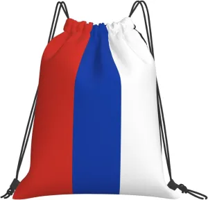 Russian flag print Casual drawstring backpack fitness bag, fashionable, fit for sports travel and daily use