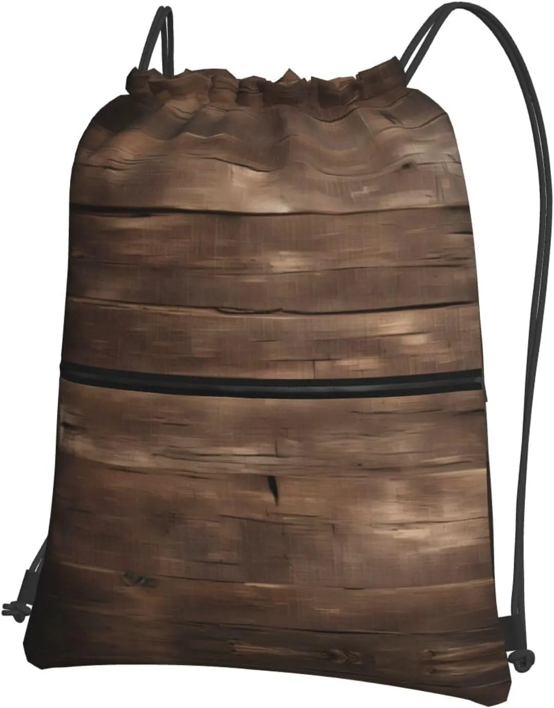 Rustic Old Barn Wood Print Drawstring Zipper Backpack – Gym Drawstring Bag for Sports, Yoga, Dance, Travel, and More