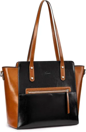 S-ZONE Genuine Leather Tote Bag for Women Shoulder Crossbody Purse Handbag Large Work Travel Luggage Sleeve