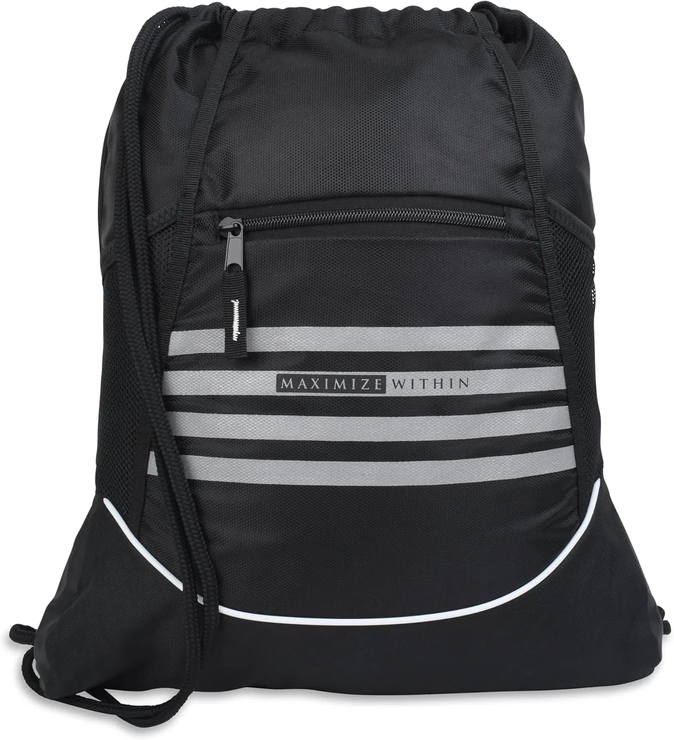 Sackpack Drawstring Backpack Gym Bag, One Size - Unisex - Water Resistant with Side Mesh Pockets - Black