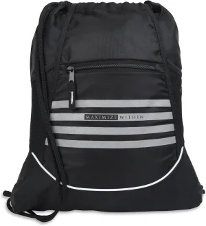 Sackpack Drawstring Backpack Gym Bag, One Size - Unisex - Water Resistant with Side Mesh Pockets - Black