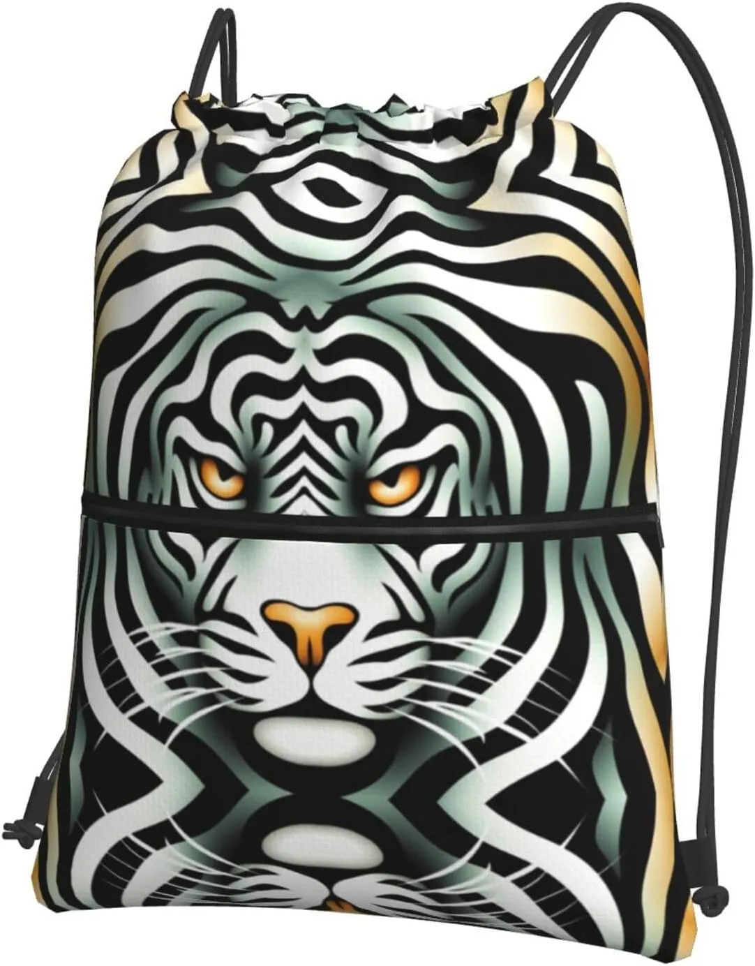 Sacred Tiger Water-Resistant Zipper Drawstring Backpack for Gym/Yoga/Travel - Lightweight Foldable 15.3x18 Sports Bag w/Multiple Pockets