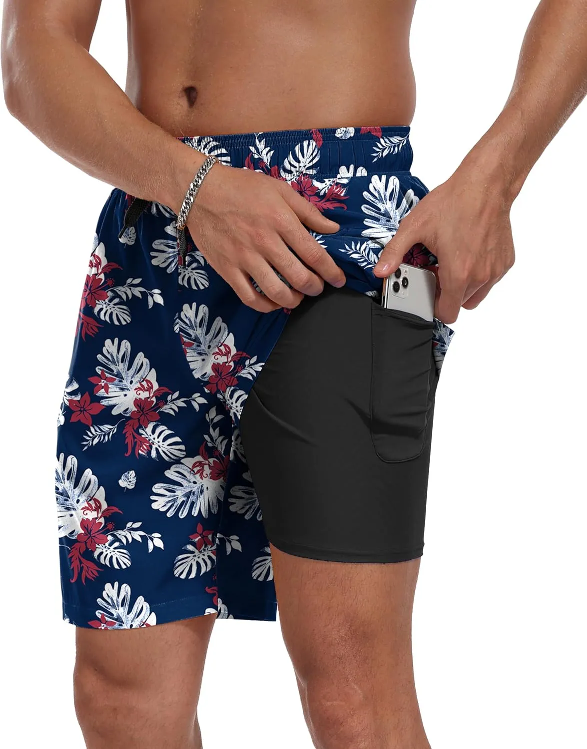 Sailwind Men Swim Trunks with Compression Liner 9" Beach Shorts Quick Dry with Zipper Pockets Board Shorts